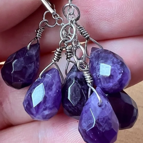 VINTAGE STERLING SILVER PURPLE AMETHYST DANGLE DROP EARRINGS 925 STERLING SILVER